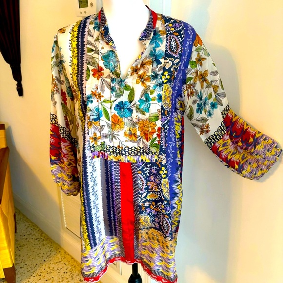 JOHNNY WAS Floral Paisley Silk Print Shift Dress or Tunic Top! Like new! S - Picture 1 of 13